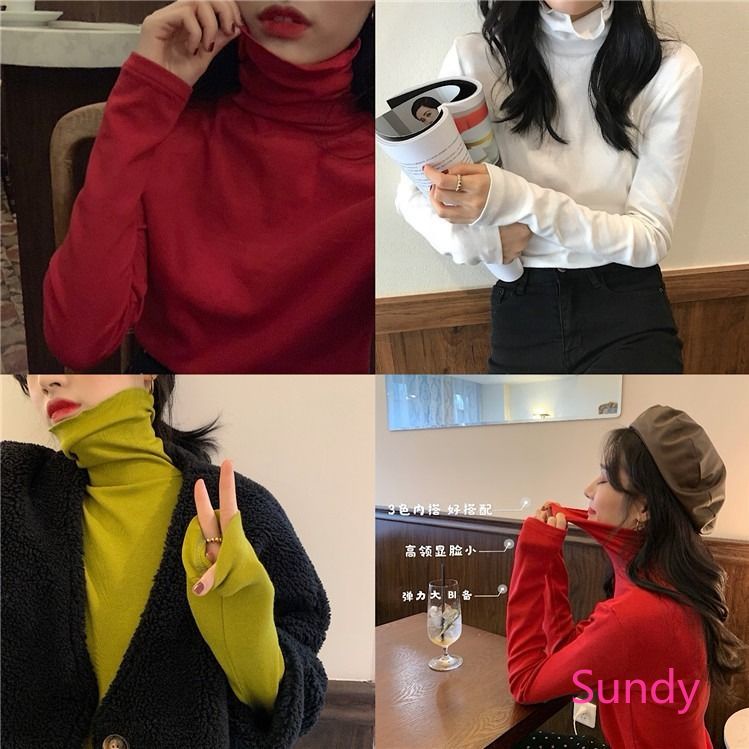 Áo thun tay dài cổ cao dáng ôm thời trang mùa đông cho nữ