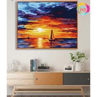 Tranh Tô Màu Theo Số - Tranh Sơn Dầu Số Hóa Hot Trend - Hoàng Hôn Trên Biển