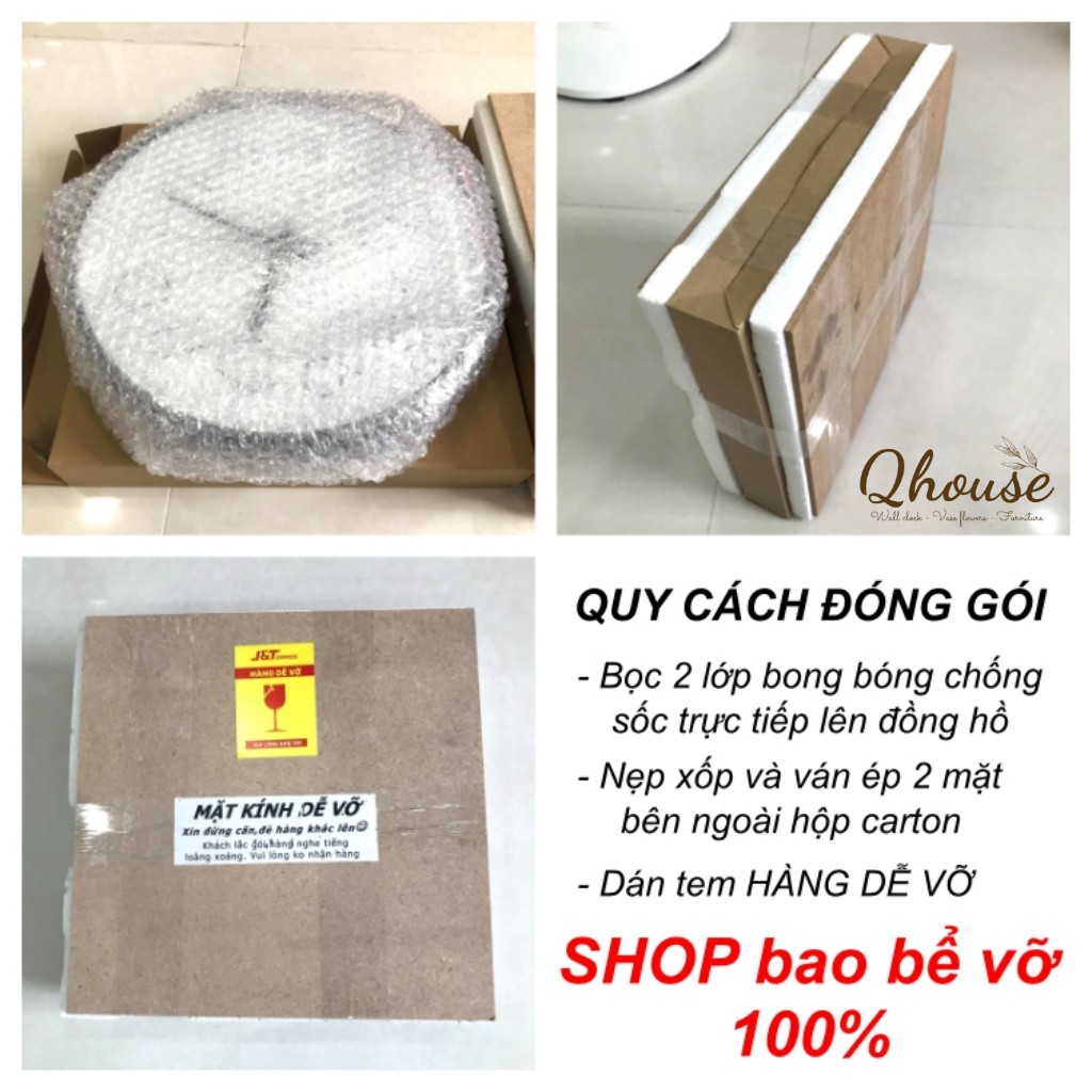 Đồng hồ treo tường kim trôi cao cấp , Đồng hồ trang trí decor Qhouse đường kính 30cm số cách điệu độc đáo