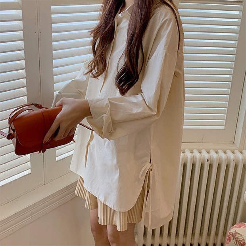 Sơ mi oversize buộc dây vintage - mã 012