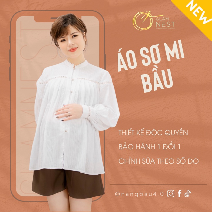 Áo Bầu Sơ Mi Thiết Kế Công Sở Phối Ren Thời Thượng Glam Nest AS013