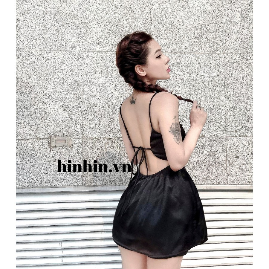 Set lụa 2 dây hở lưng màu đen áo babydoll xoè & quần short ôm co giản HS71 - Hỉn Hỉn Store | BigBuy360 - bigbuy360.vn