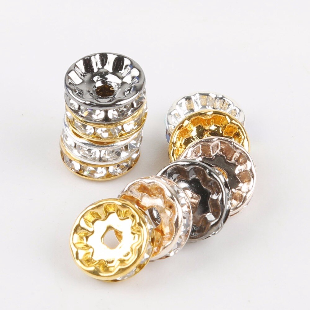 Hạt đá thạch pha lê kim loại bằng sắt đồng dùng làm vòng cổ/ vòng tay 4mm/6mm/8mm/10mm