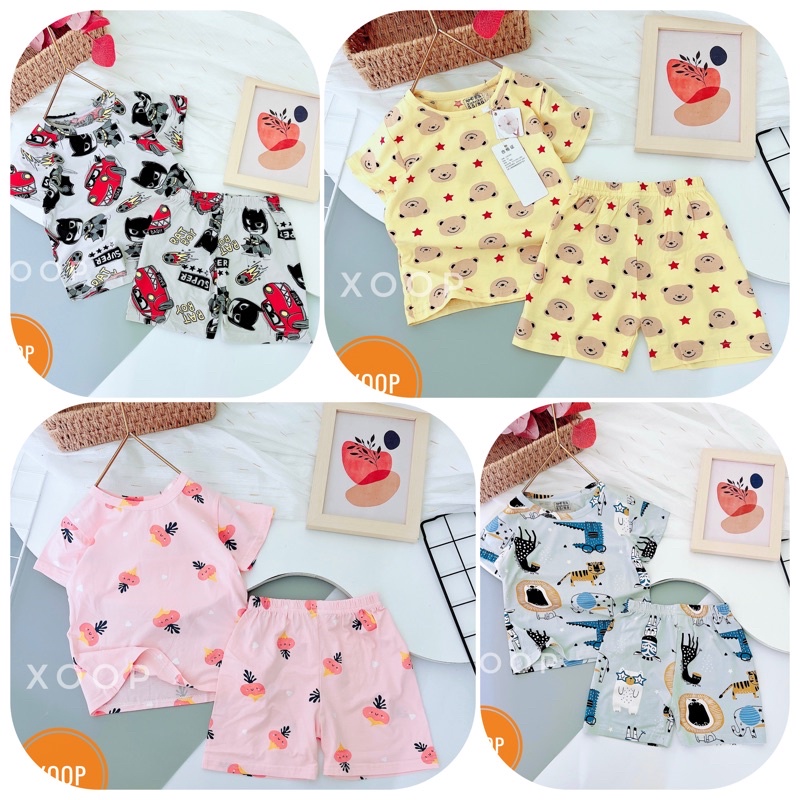 Chọn Mẫu Size Đại 1  Bộ cộc xuất hàn in tràn chất cotton lạnh hàng Quảng châu cho bé trai bé gái BC81