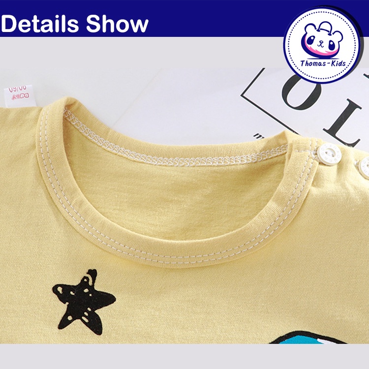 Set Đồ 2 Món Gồm Áo Thun Cotton Tay Cộc In Họa Tiết Khủng Long Hoạt Hình + Quần Ngắn Thời Trang Cho Bé Trai Và Gái 1-5 Tuổi