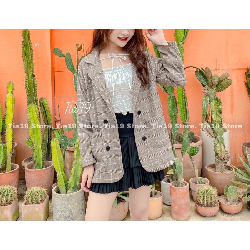 Áo blazer 1 lớp kẻ . Áo khoác vest hàn ulzzang ( Ảnh thật Tia19 chụp)