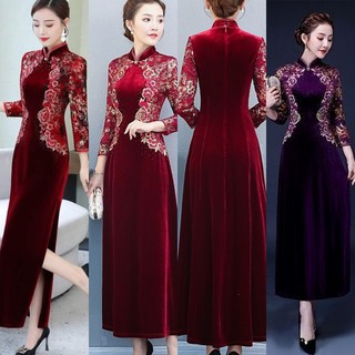 ➡️#SX357 ĐẦM SƯỜN XÁM NHUNG QUÝ BÀ TAY LỠ HỌA TIẾT HOA SANG TRỌNG CÓ SIZE LỚN - HÀNG NHẬP KHẨU