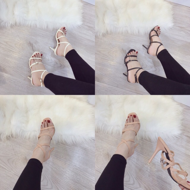 [ Free ship 99k]Sandal cao gót quai ngang 9p (đen_nude_trắng )