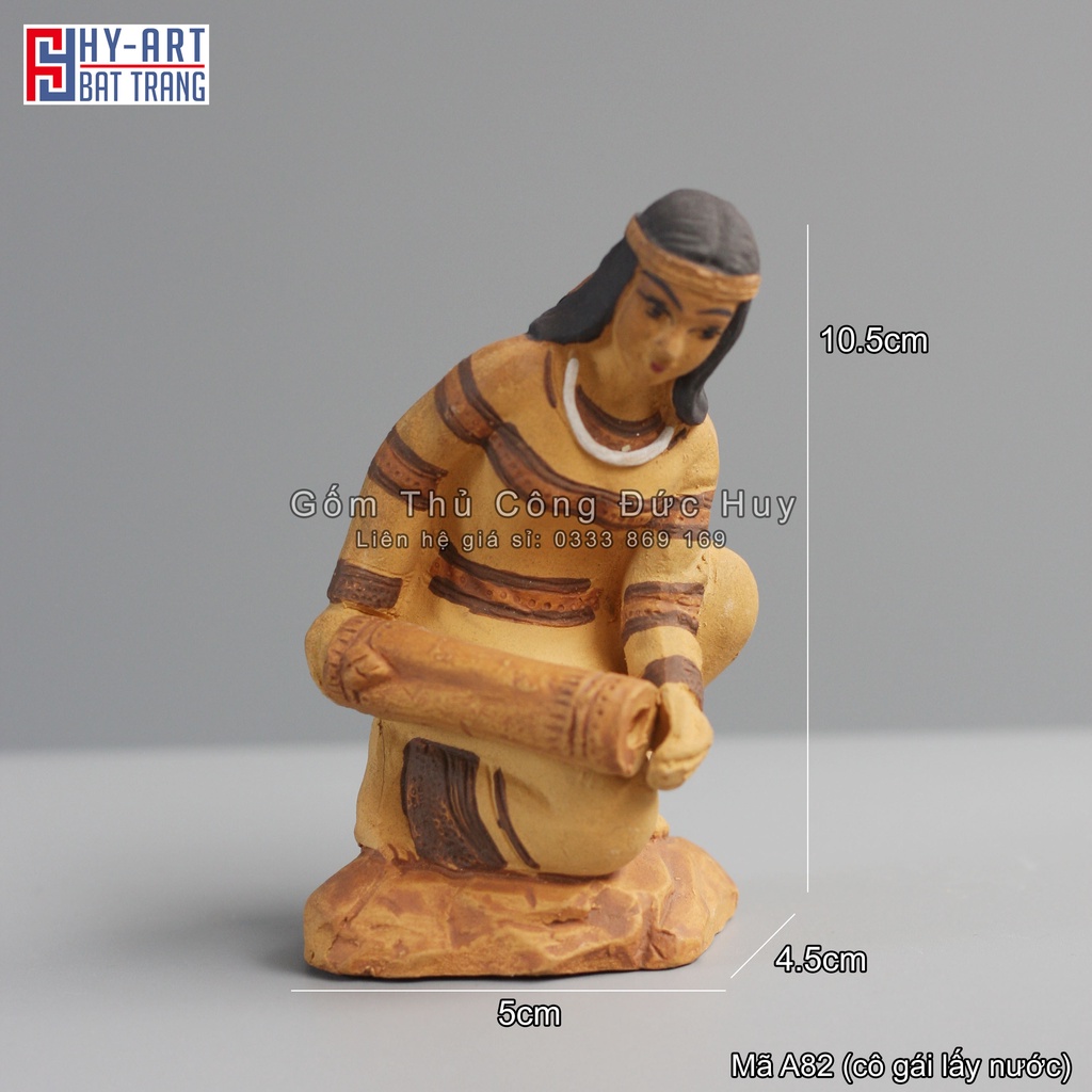 Tượng gốm Sơn nữ dân tộc phụ kiện trang trí tiểu cảnh hòn non bộ bể cá chậu cây bonsai