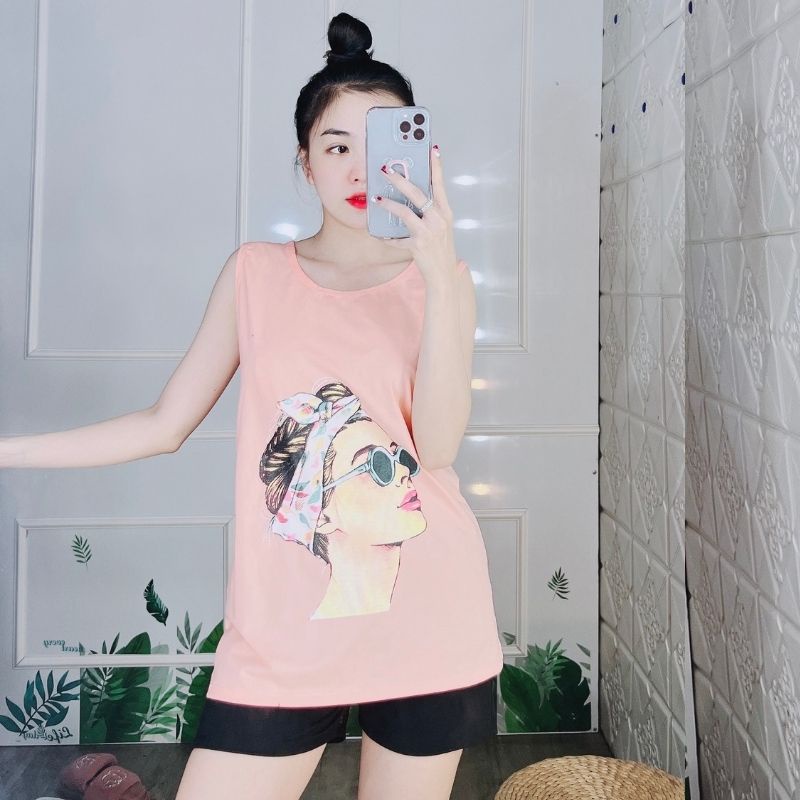 Đồ bộ mặc nhà ESHOP bigsize nữ quần đùi áo ba lỗ thun cotton thể thao mùa hè đẹp dễ thương đi chơi ngủ trung niên BD10