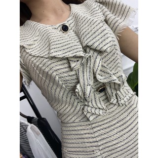 7407 Đầm Dạ Phối Bèo Sang Trọng ( Váy dạ tweed )