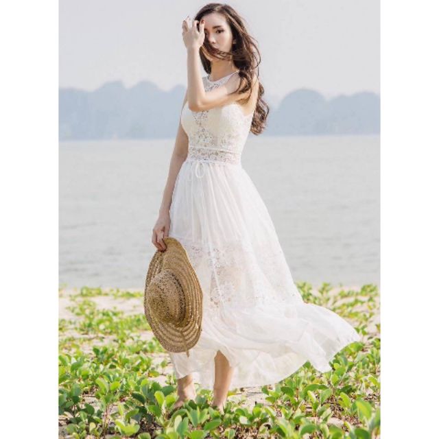 Váy maxi phối ren - hàng thiết kế cao cấp