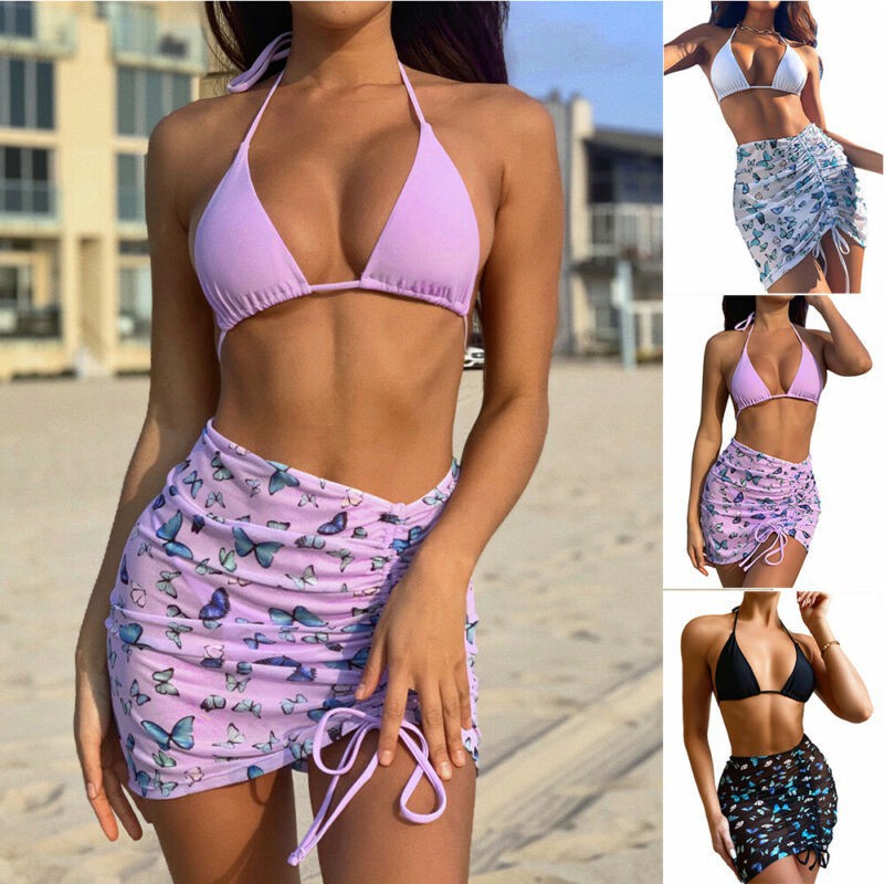 Bộ đồ bơi bikini 3 mảnh phối lưới họa tiết hoa lưng cao thời trang quyến rũ dành cho nữ