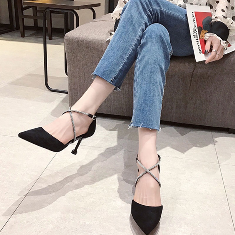 Giày cao gót RENBEN đính đá thiết kế thoải mái phong cách Hàn Quốc tùy chọn màu sắc cho nữ