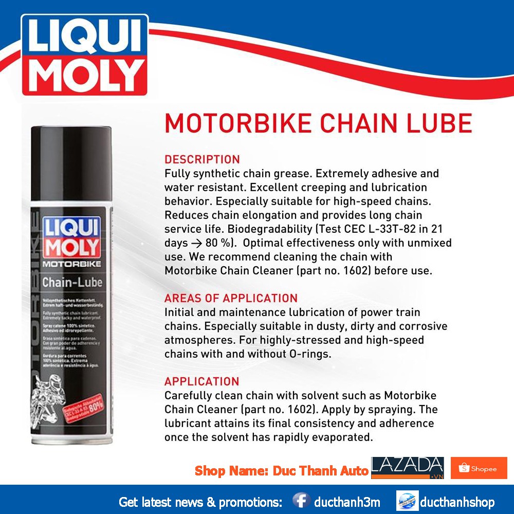 Chai xịt sên cao cấp Liqui Moly Motorbike Chain-Lube 1508 250ml ducthanhauto