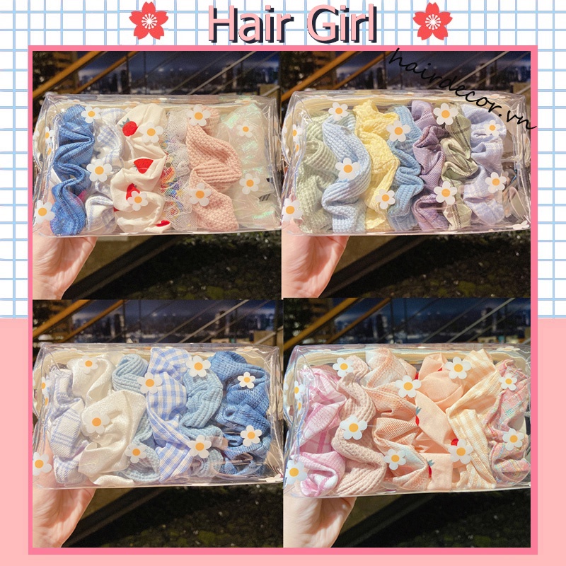 Bộ 6 / 7 Dây Buộc Tóc Co Giãn Xinh Xắn Thời Trang Cho Nữ