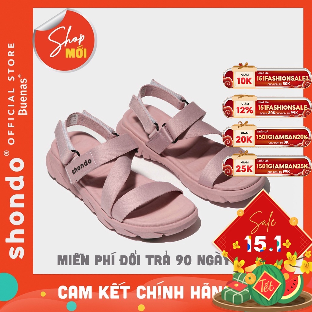 Sandal Shondo F6 sport vietnam nam nữ quai chéo chính hãng F6S0707 Full hồng giày dép quai hậu học sinh đế cao 3 phân