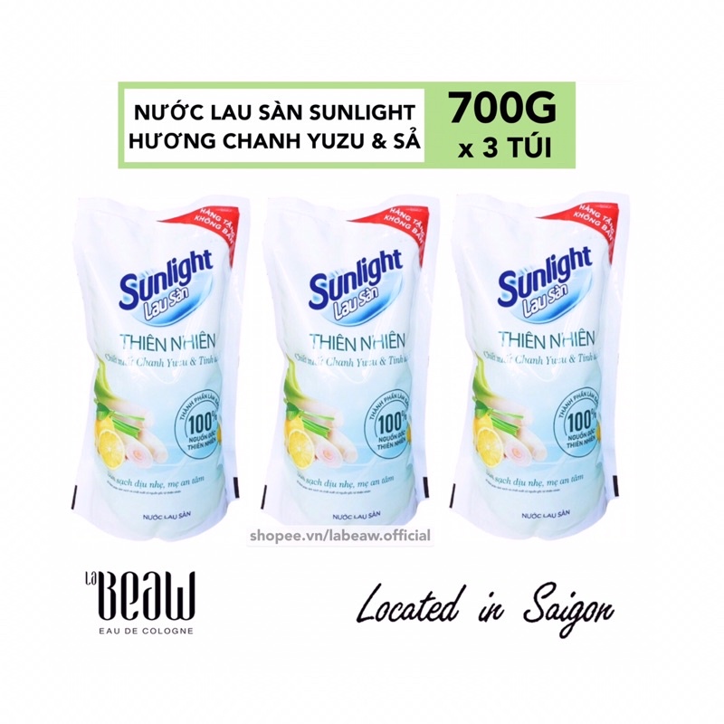 COMBO 3 Nước lau sàn SUNLIGHT 700G hương CHANH YUZU &amp; SẢ tươi mát cho sàn nhà và sàn gỗ