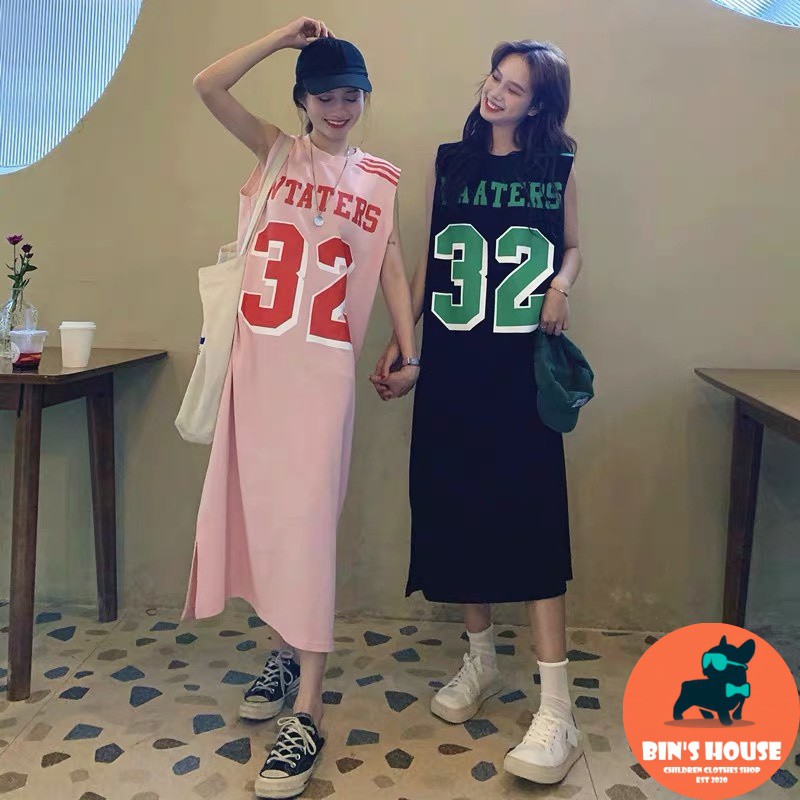 Váy nữ cotton dáng suông vai sọc in số 32 BINSHOUSE