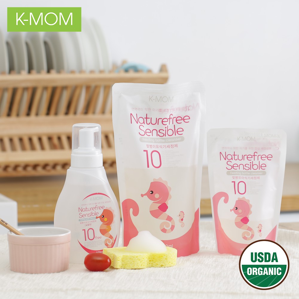 Nước rửa bình &amp; rau quả hữu cơ K-Mom Hàn Quốc dạng chai tạo bọt (500ml)