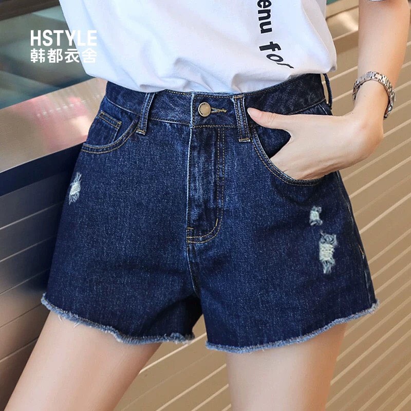 Quần short jean nữ Quần đùi nữ chất bò ngang gối co giãn