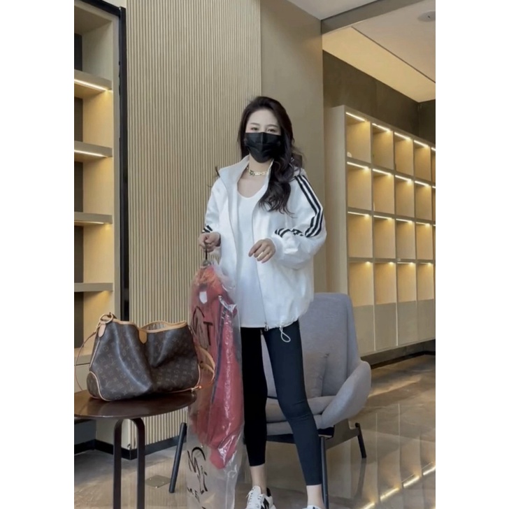 (Free Ship) Áo Khoác Nữ PHối Sọc Tay Cổ Cao Có Nón Có Dây Rút Eo Thời TRang ulang 2022 Shop VLTN