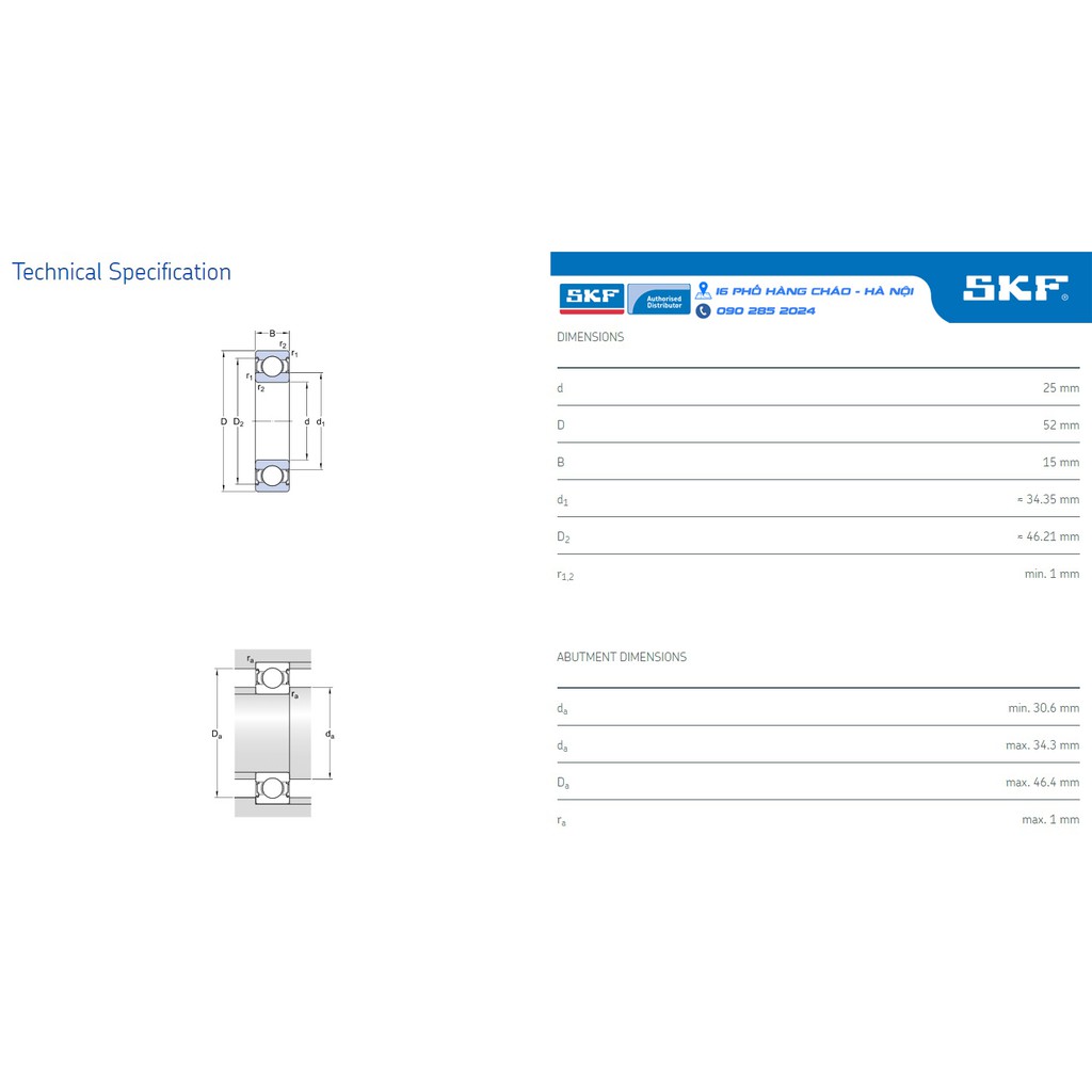 VÒNG BI SKF 6205-2Z/C3 chính hãng