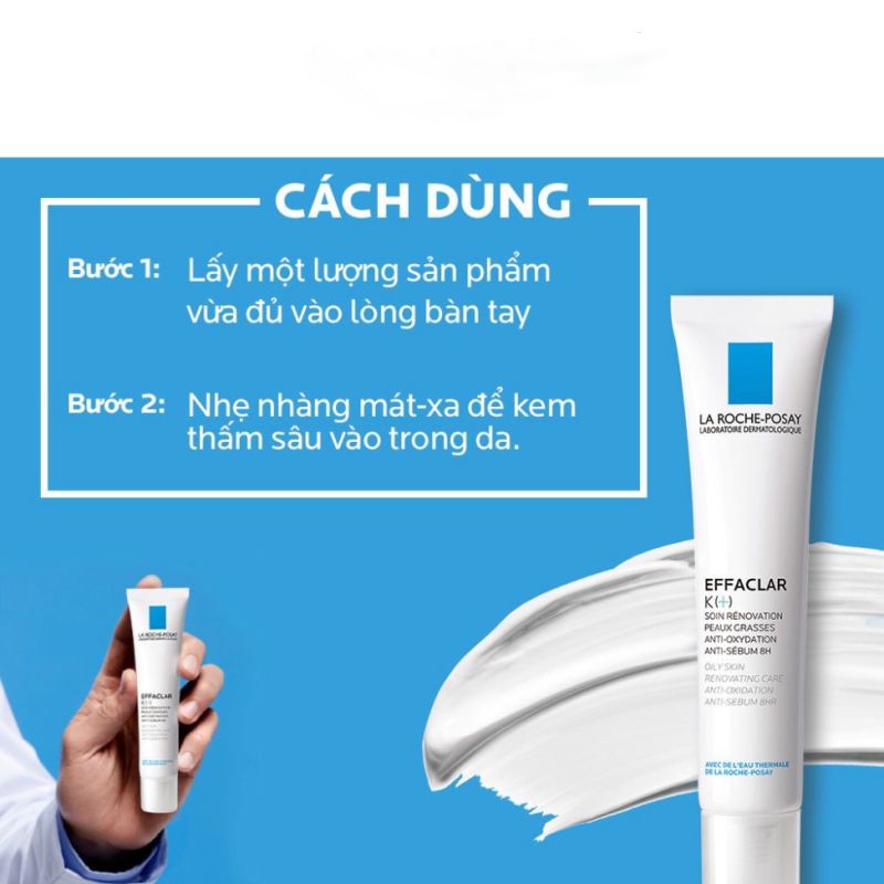 🦋giảm giá🦋Kem dưỡng giảm mụn đầu đen và giảm bóng nhờn La Roche Posay Effaclar K+ 40ml