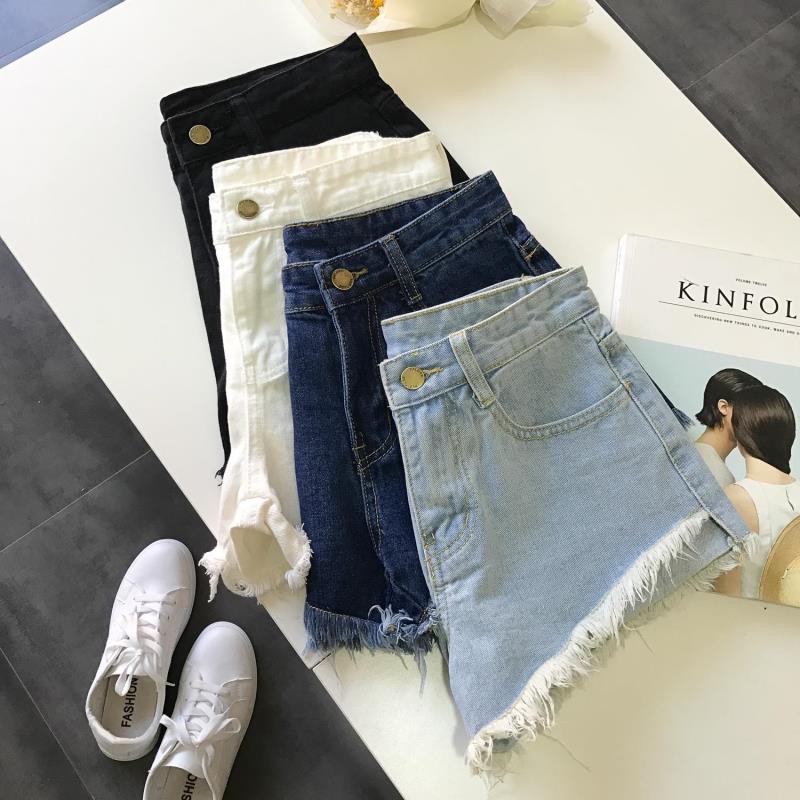 Quần short Denim ống rộng phối rách thời trang hàn quốc