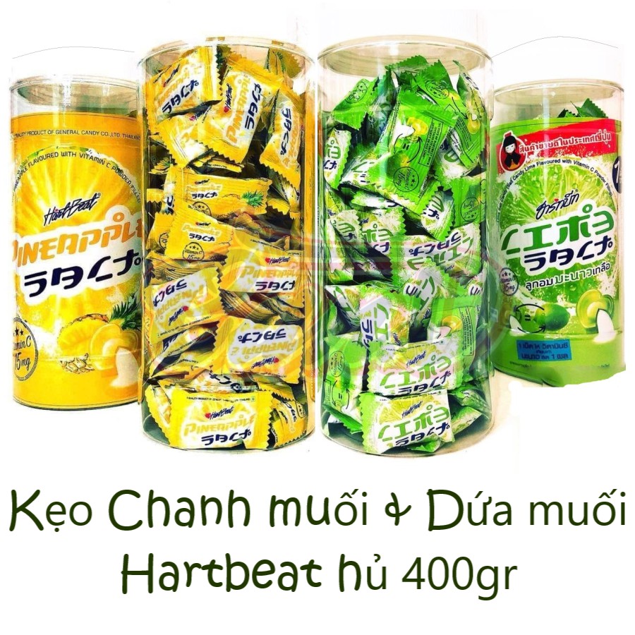 (2 vị) Kẹo Chanh muối & Dứa muối Hartbeat hủ 400gr - Hàng nhập khẩu Công ty