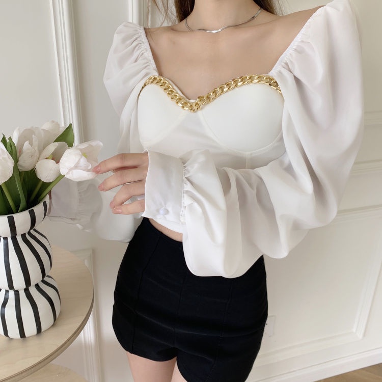 Áo Sơ Mi Tay Dài Hở Vai Quyến Rũ Thời Trang Phong Cách Hàn Quốc Cho Nữáo trễ vai