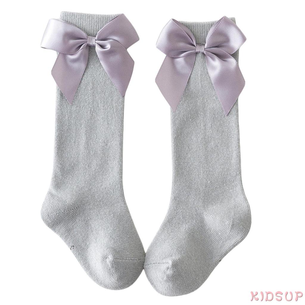Kidsup1-little Vớ Dài Đến Đầu Gối Co Giãn Thoáng Khí Màu Trơn Đính Nơ Bên Hông Dành Cho Bé Gái