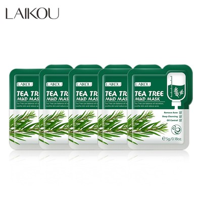 Set 5 gói mặt nạ đất sét LAIKOU chiết xuất tràm trà làm sạch lỗ chân lông loại bỏ mụn trứng cá cho da dầu