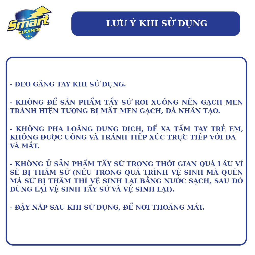 Dung dịch SMART TS Nước tẩy rửa làm trắng đồ sứ, bồn cầu  rửa toilet, bồn tắm, sạch nhanh không hỏng men