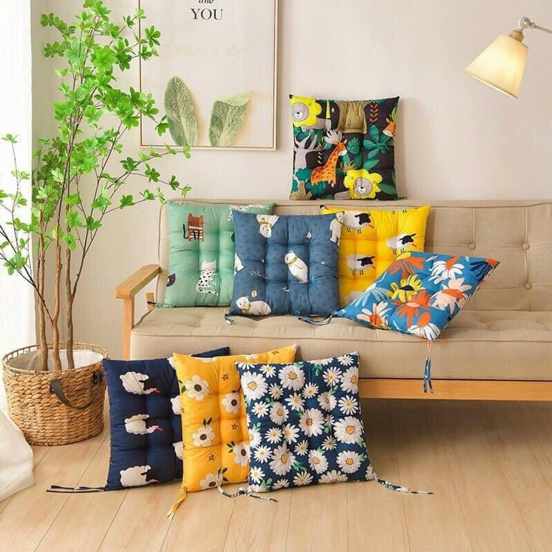 Đệm ngồi bệt vuông tròn tựa lưng đệm lót ghế văn phòng sofa gỗ họa tiết 3d hình vuông 40x40x7cm MiibooShi S068