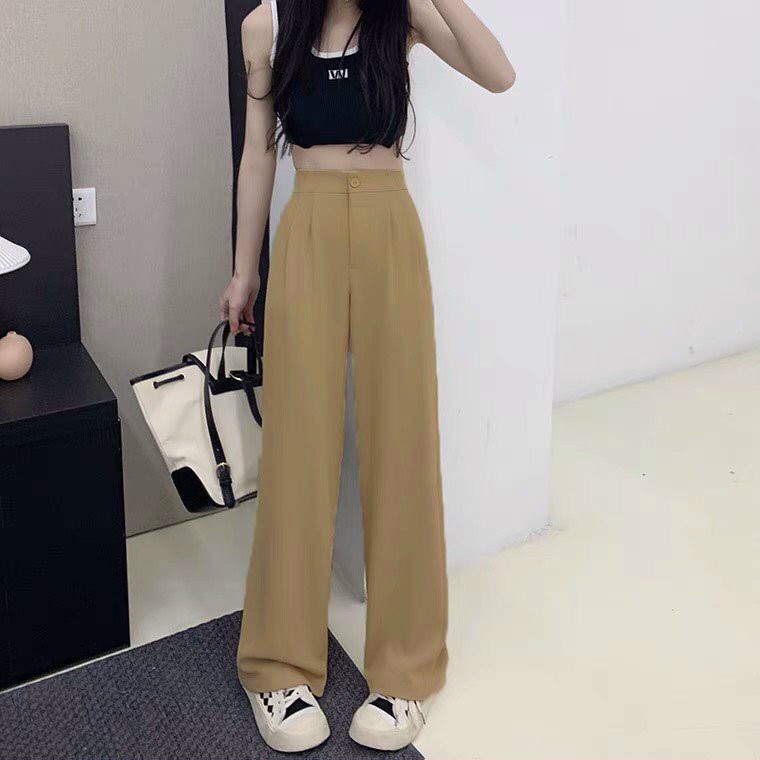 Quần tay nữ kiểu baggy thiết kế ống rộng dập ly eo sang chảnh