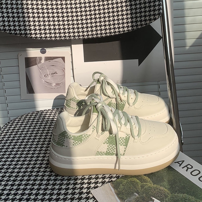 Giày thể thao nữ độn đế bánh mì tăng chiều cao họa tiết caro màu HotTrend Mã CR01