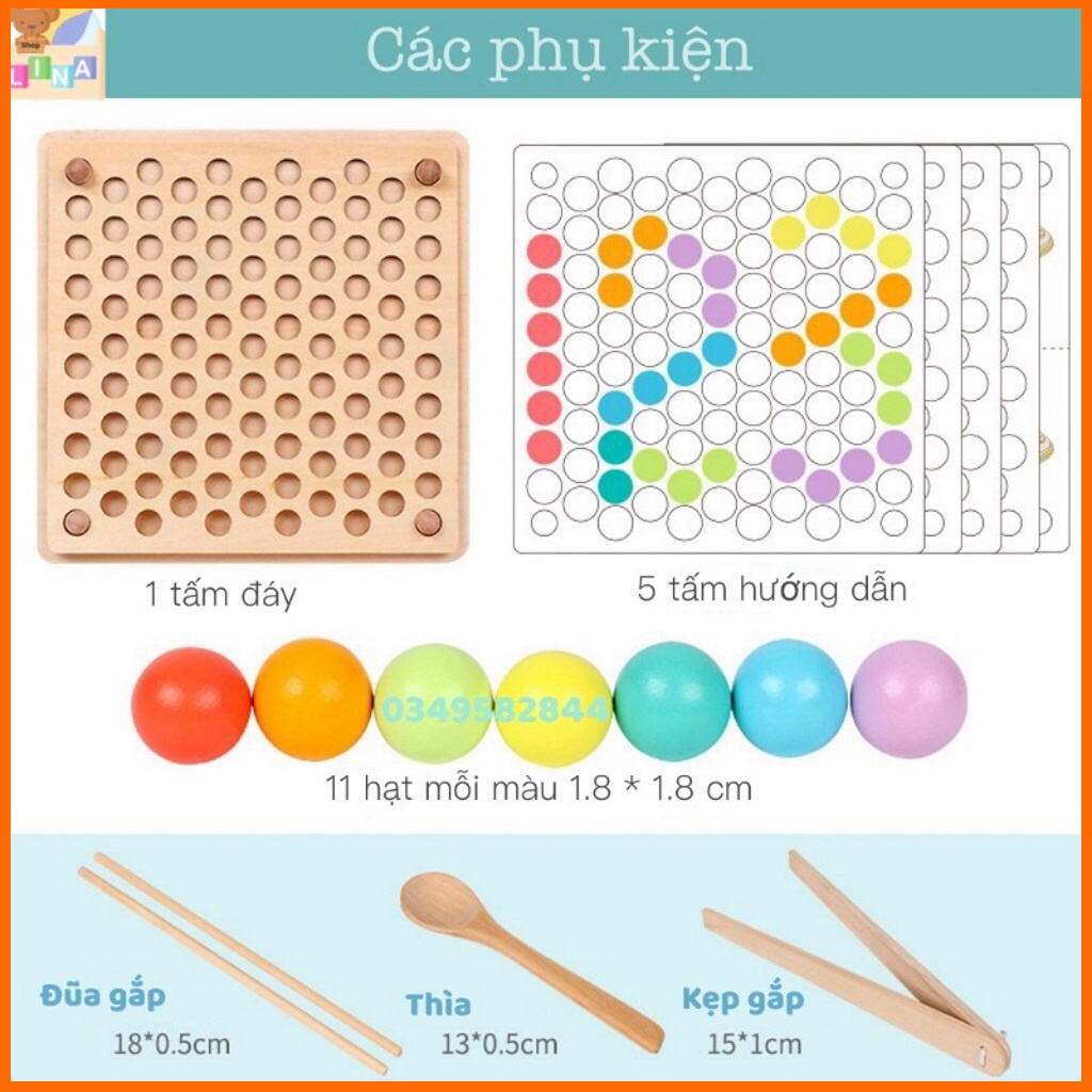 Đồ Chơi Gắp Bi Gỗ Montessori, Bộ Gắp Hạt Kèm Bát Kích Thích Sáng Tạo Cho Bé