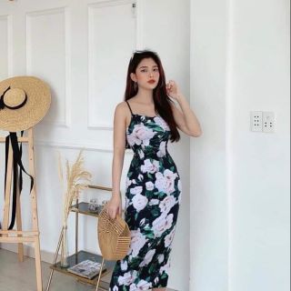 Váy 2 dây hoa xanh đẹp