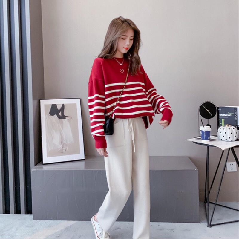 G39. 637. ÁO SWEATER KẺ SỌC DÁNG RỘNG SIÊU HOT sẽ