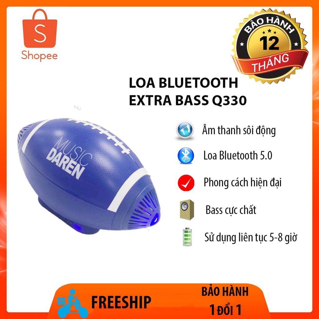 Loa bluetooth Extra Bass Q330 bóng bầu dục có sao lưu, đĩa U, thẻ TF, thu Bluetooth, FM, USB, đèn nhấp nháy hai bên