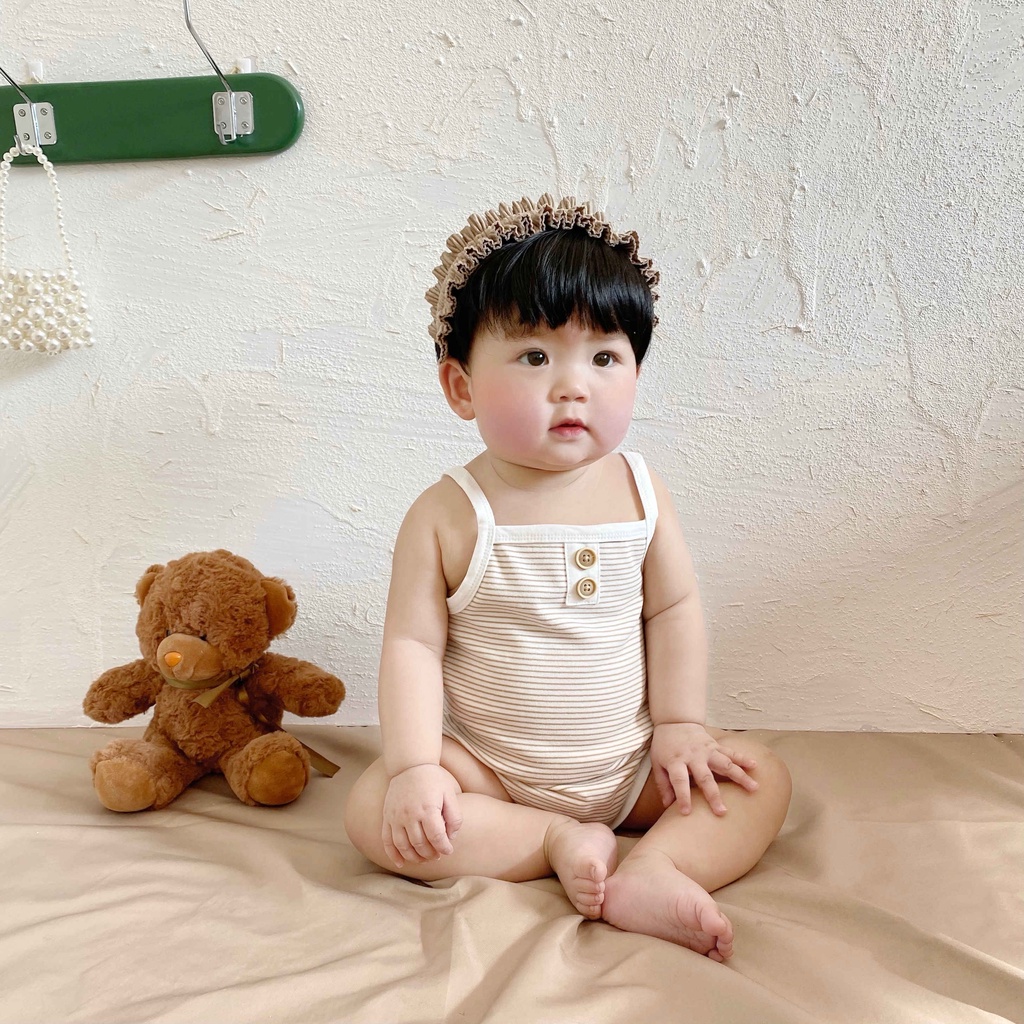 Áo Liền Quần Không Tay Bằng Cotton Họa Tiết Kẻ Sọc Cho Trẻ Em 0-2 Tuổi