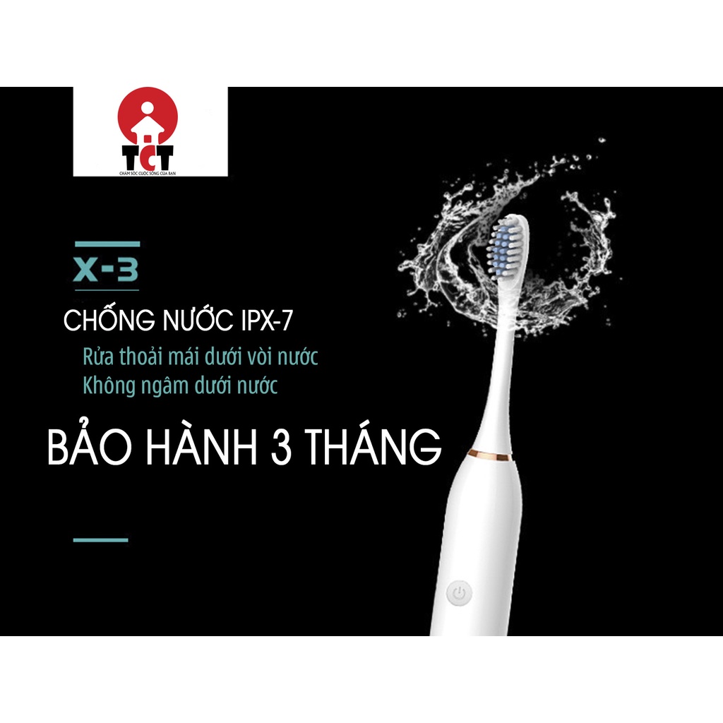 Bàn chải điện đánh răng tự động SONIC X3 CHÍNH HÃNG chống nước IPX7 Kèm 4 bàn chải siêu mềm