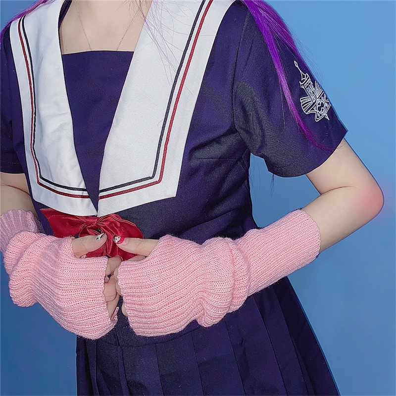 Găng Tay Dệt Kim Hở Ngón Giữ Ấm Phong Cách Harajuku Đáng Yêu Cho Nữ Y2K