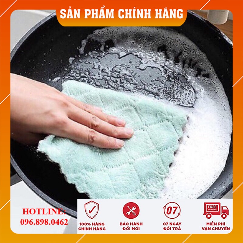 Khăn lau đa năng bếp, bát đĩa, cốc chén thấm nước chống dính dầu mỡ hai mặt loại to 15x26cm