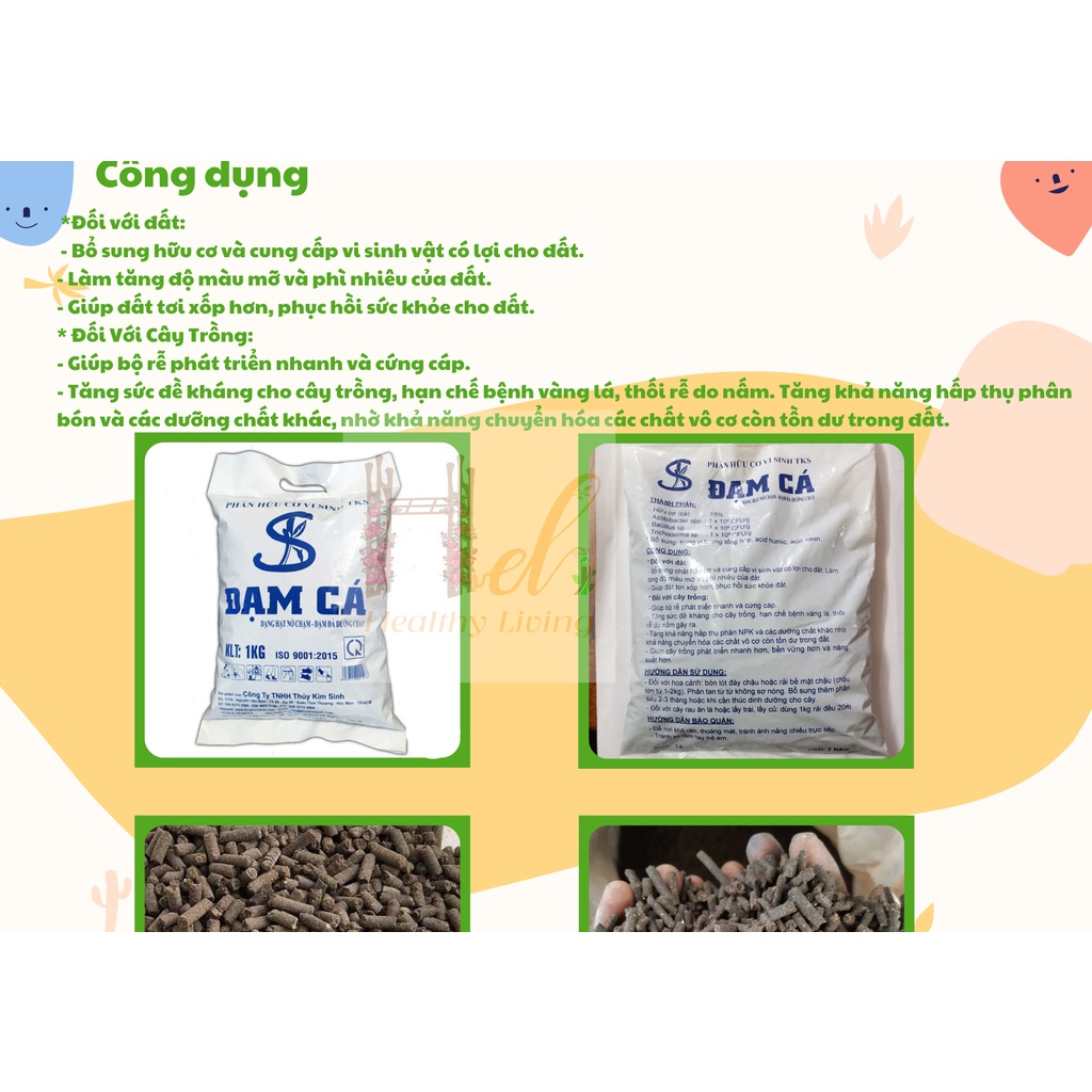 Phân Bón Hữu Cơ Đạm Cá Viên 1Kg - Trồng Hạt Giống Rau Củ Quả, Hoa Hồng, Cây Cảnh Bằng Đất Sạch, Xơ Dừa