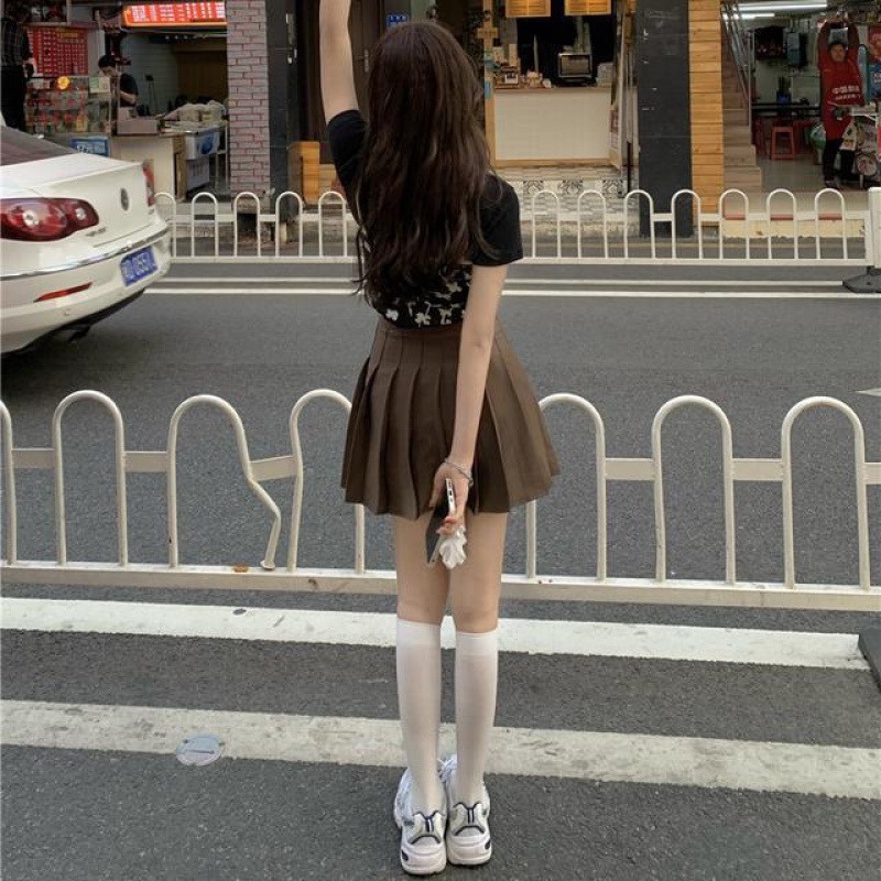 Chân váy tennis chữ A xếp ly màu nâu dáng ngắn kiểu Hàn Quốc CW258 | BigBuy360 - bigbuy360.vn