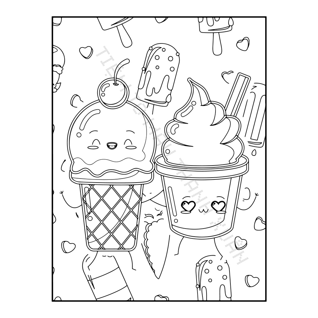 Set 30 Tờ Tranh Tô Màu Hình Thức Ăn Cute Cho Bé Tô Màu Sáp, Màu Chì - Tiệm Tô Màu Thanh Xuân