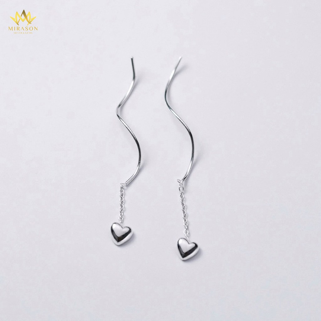 Khuyên Tai Bạc Nữ MIRASON Xoắn Đính Tua Dài Trái Tim Cá Tính MBT127 -  Bông Tai Nữ Bạc 925 Cao Cấp