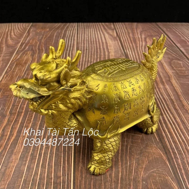 Tượng Long Quy - rùa đầu rồng - trường thọ bằng đồng cao 14cm